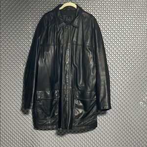 Jos.‎ A. Bank Black Leather Trench Coat Size XL
